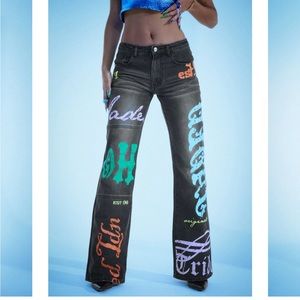 Jaded London Honey Bum Petite Screen Print Low Rise Jeans